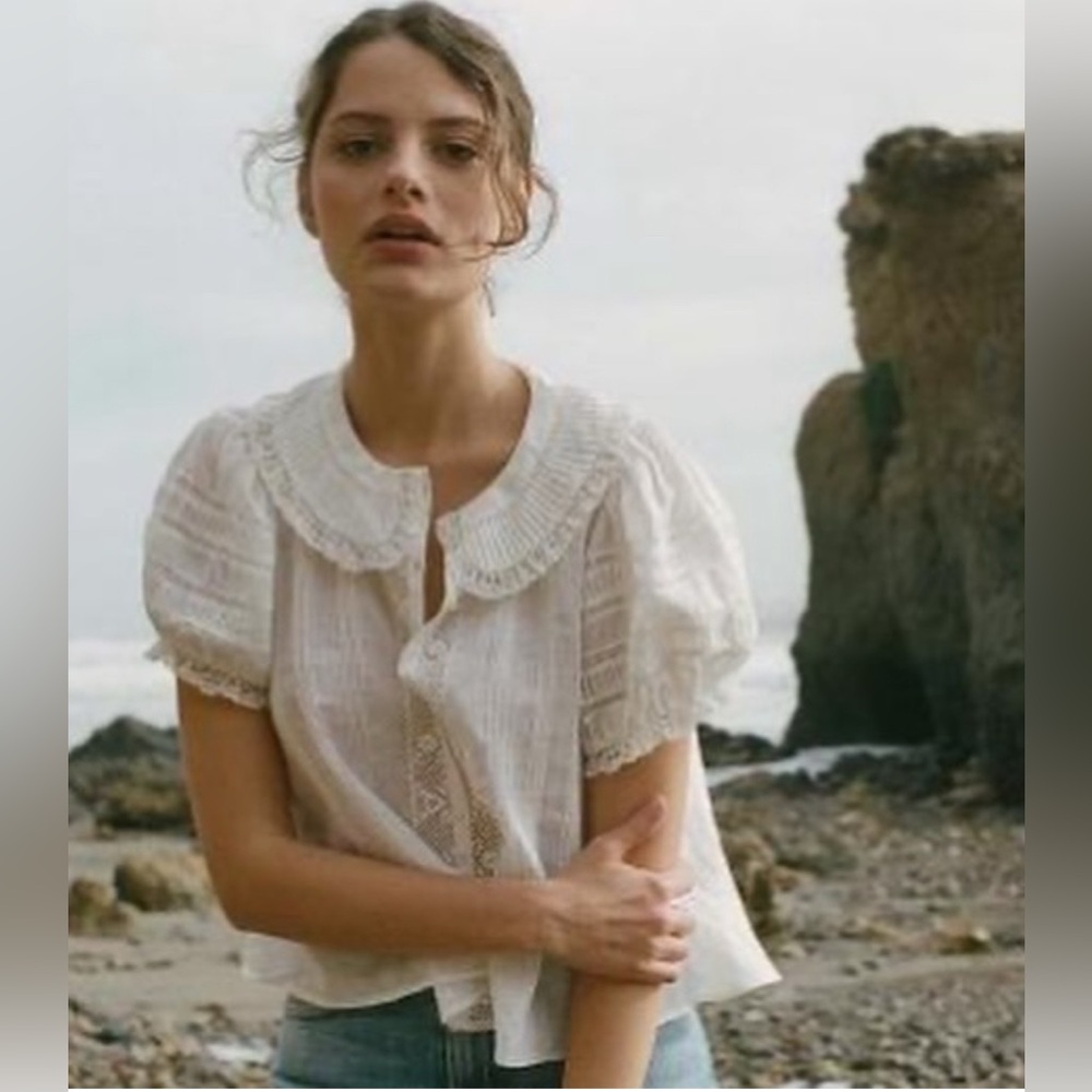 DOEN BERNADINE CROCHET-TRIMMED PINTUCKED RAMIE TOP IN WHITE *WORN ONCE*